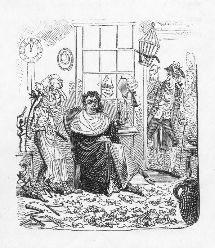 Beim Barbier (Stich) von George Cruikshank
