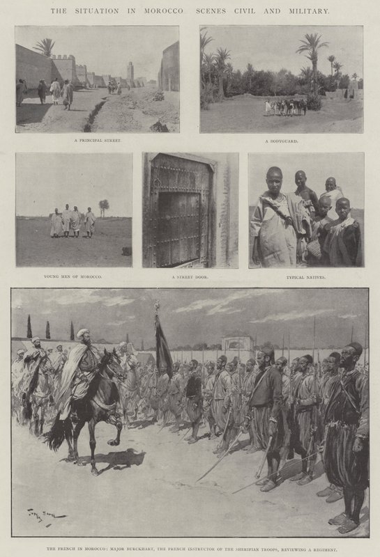 Die Lage in Marokko, zivile und militärische Szenen von Georges Bertin Scott
