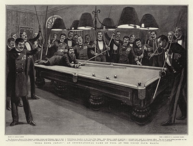 Gut gemacht, Japan!, ein internationales Billardspiel im Union Club, Malta von Georges Redon
