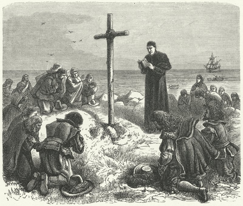 Landung der Pilgerväter in Neuengland, 1620 von German School
