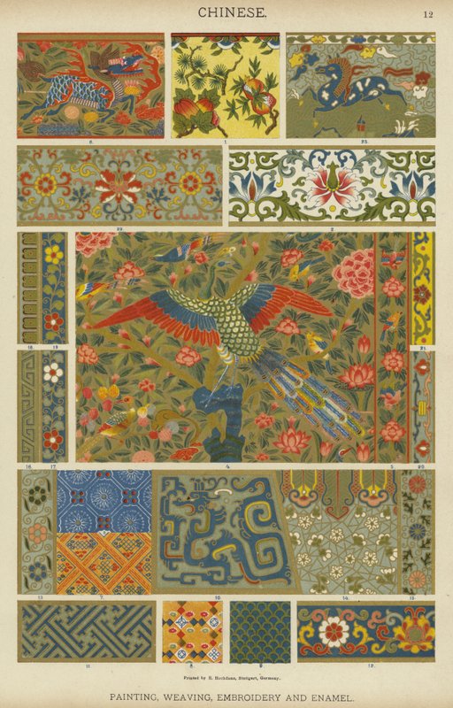 Chinesisch, Malerei, Weberei, Stickerei und Emaille von German School