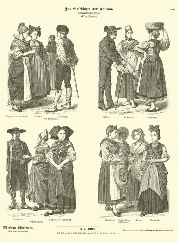 Kostüme aus dem Elsass, 19. Jahrhundert von German School