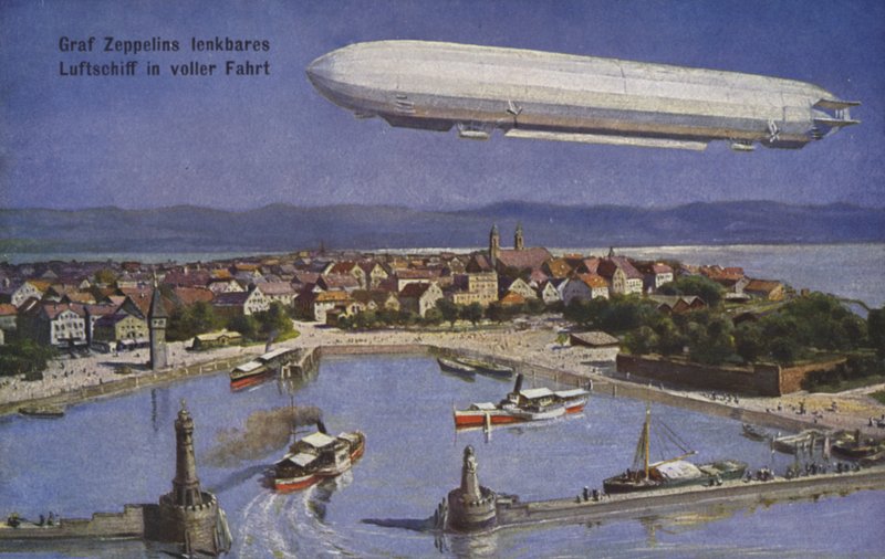 Luftschiff von Graf Ferdinand von Zeppelin im Flug von German School