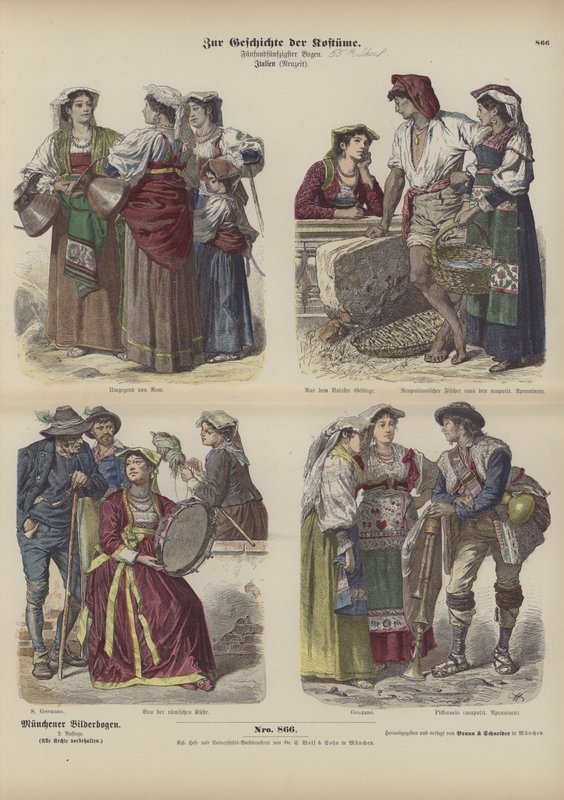 Italienische Kostüme, spätes 19. Jahrhundert (farbige Gravur) von German School