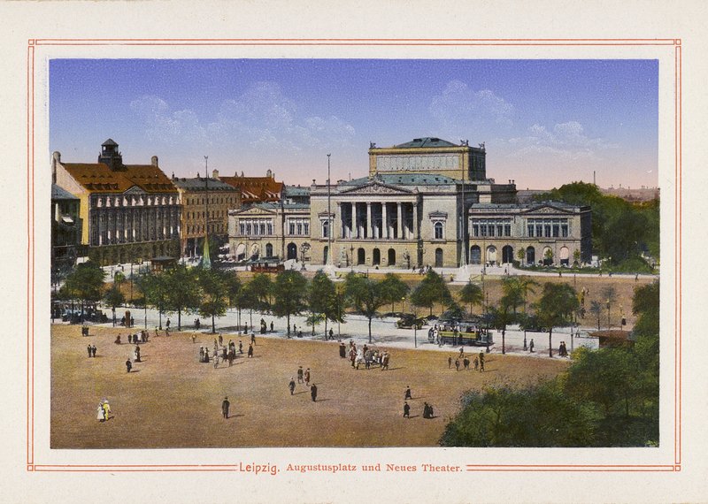 Leipzig, Augustusplatz und Neues Theater (Farblithografie) von German School