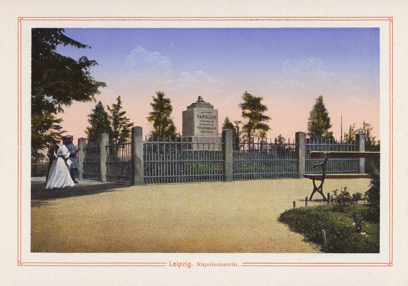 Leipzig, Napoleonstein (Farblithografie) von German School