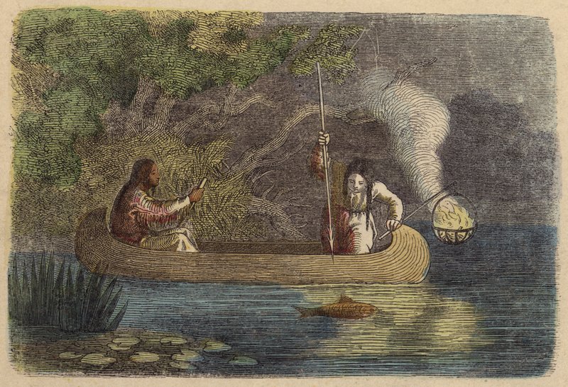 Indianer fischen nachts (kolorierte Gravur) von German School