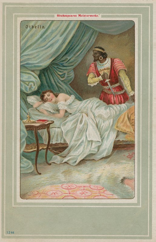 Othello nähert sich der schlafenden Desdemona von German School