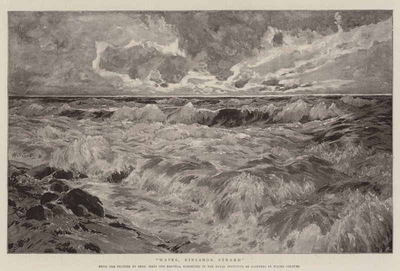 Wellen, einsamer Strand (Lithografie) von German School