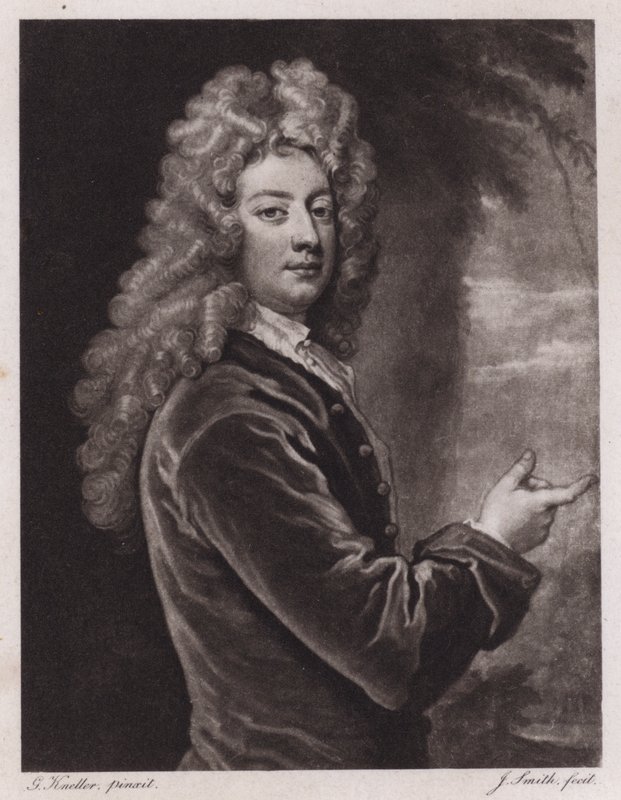 William Congreve, englischer Dramatiker (Stich) von Godfrey (after) Kneller