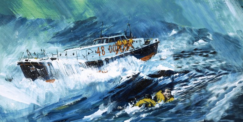 Rettungsboot rettet einen Mann im Meer von Graham Coton