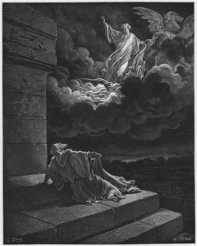 Gustave Doré Bibel: Elia wird in einem feurigen Wagen in den Himmel aufgenommen von Gustave Dore