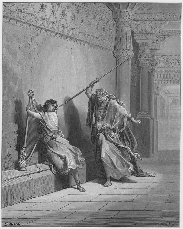 Saul versucht, David zu töten von Gustave Dore