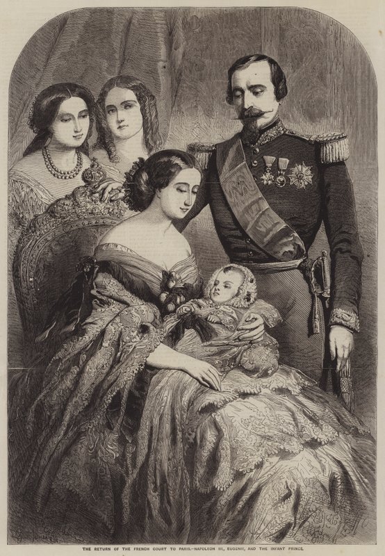 Die Rückkehr des französischen Hofes nach Paris, Napoleon III., Eugenie und der kleine Prinz von Gustave Janet