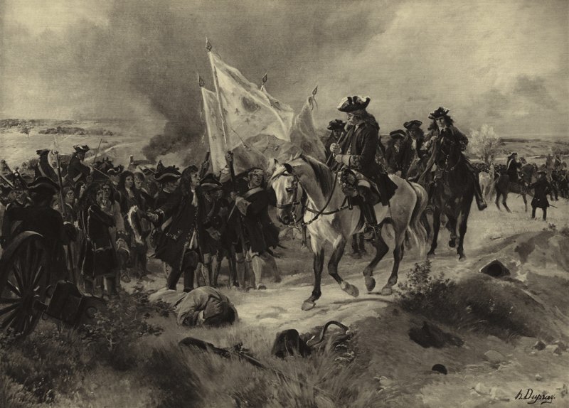 Schlacht bei Ramillies, 1706 (Gravur) von Henri Louis Dupray