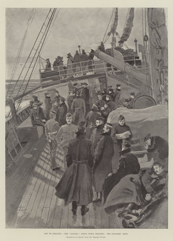 Auf nach Ashanti, die Loanda fährt den Kanal hinunter, das Deck der Soldaten von Henry Charles Seppings Wright