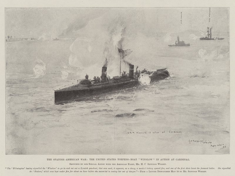 Der Spanisch-Amerikanische Krieg, das Torpedoboot Winslow der Vereinigten Staaten im Einsatz bei Cardenas von Henry Charles Seppings Wright