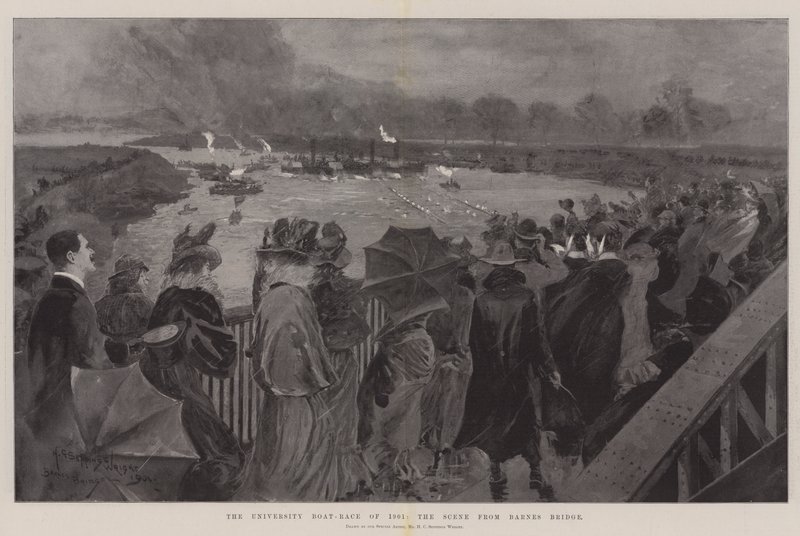 Das Universitäts-Bootsrennen von 1901, die Szene von der Barnes Bridge von Henry Charles Seppings Wright