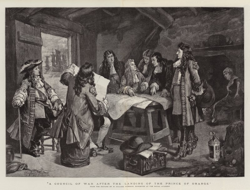 Ein Kriegsrat nach der Landung des Prinzen von Oranien von Henry Gillard Glindoni