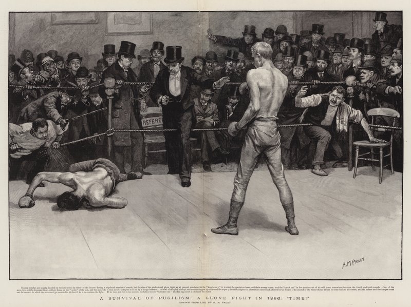 Ein Überbleibsel des Pugilismus, ein Boxkampf 1896, Time! von Henry Marriott Paget