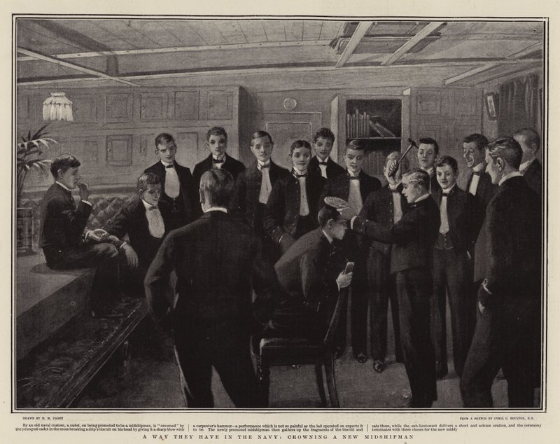 Eine Art, die sie in der Marine haben, einen neuen Midshipman zu krönen von Henry Marriott Paget