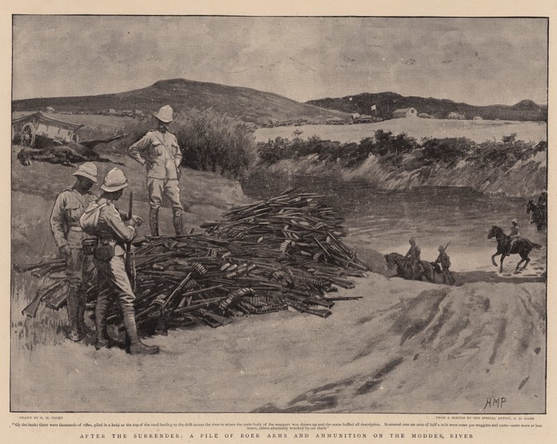 Nach der Kapitulation, ein Haufen Burenwaffen und Munition am Modder River von Henry Marriott Paget