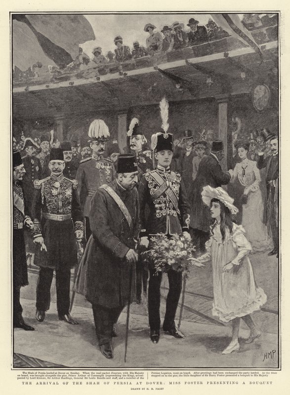 Die Ankunft des Schahs von Persien in Dover, Miss Foster überreicht einen Blumenstrauß von Henry Marriott Paget