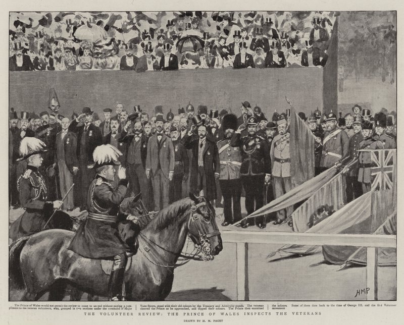 Die Freiwilligenüberprüfung, der Prinz von Wales inspiziert die Veteranen von Henry Marriott Paget