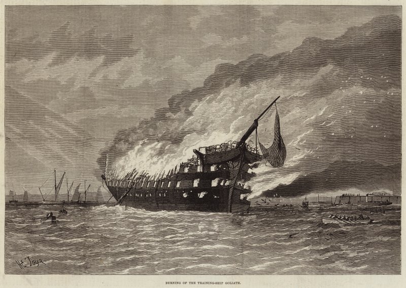 Brand des Ausbildungsschiffs Goliath von Henry Spernon Tozer