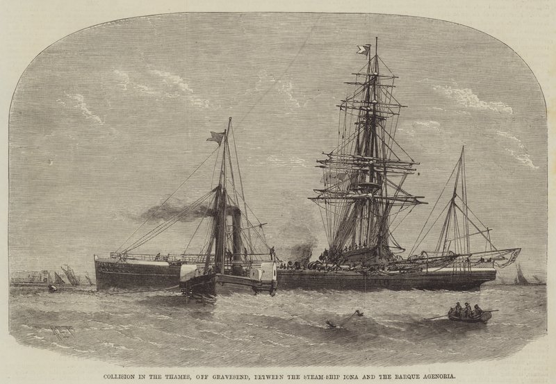 Kollision auf der Themse bei Gravesend zwischen dem Dampfschiff Iona und der Bark Agenoria von Henry Spernon Tozer