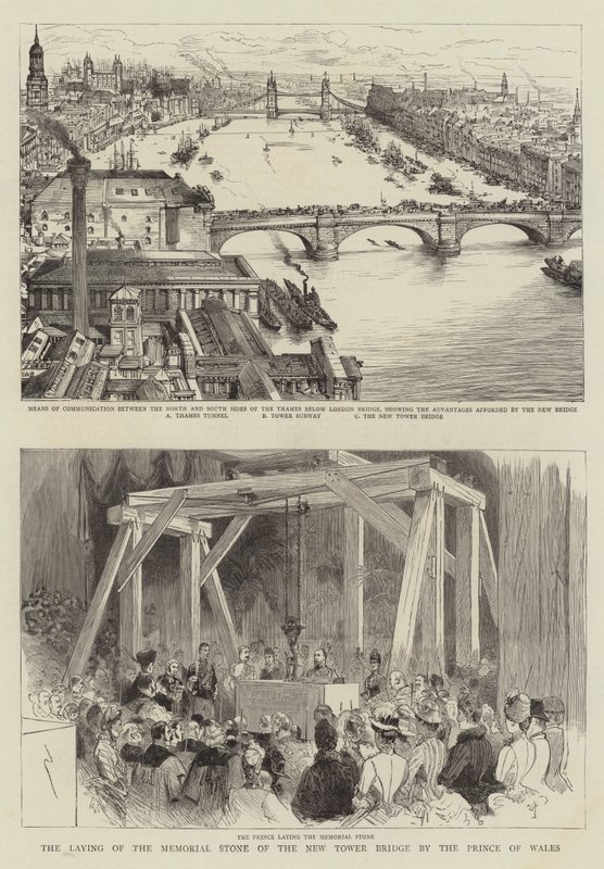 Die Grundsteinlegung der neuen Tower Bridge durch den Prinzen von Wales von Henry William Brewer