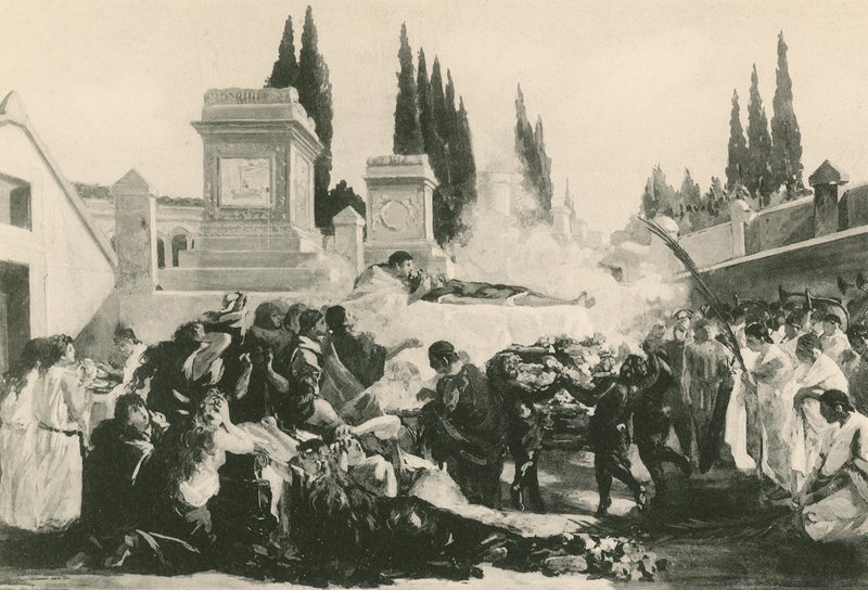 Eine Beerdigung im Ustrinum (Gravur) von Italian School