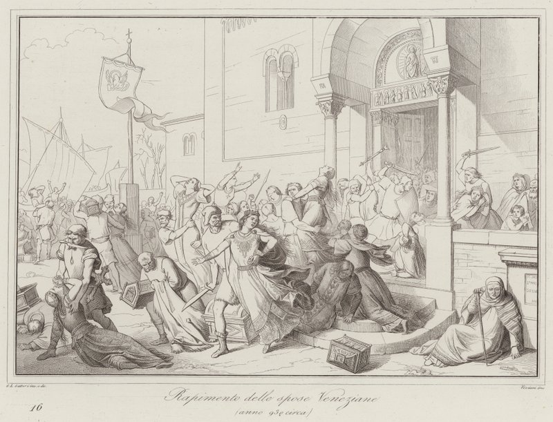 Entführung der venezianischen Bräute, 930 (Gravur) von Italian School