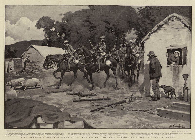 Mit Bethunes berittenen Infanterie im Umvoti-Land, Patrouille auf verdächtigen Rebellenfarmen von J. J. Waugh