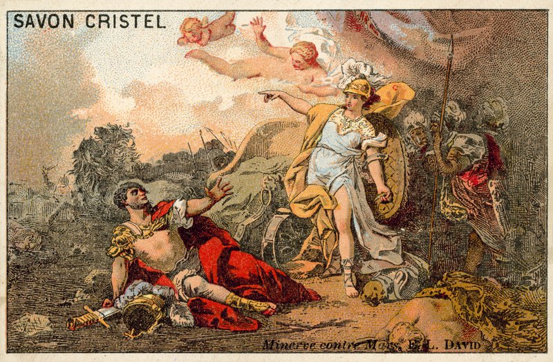 Der Kampf von Mars und Minerva (Chromolithographie) von Jacques Louis David