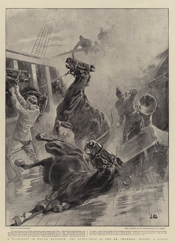 Ein Transport bei rauem Wetter, das Achterdeck der SS Wardha während eines Sturms von John Charlton