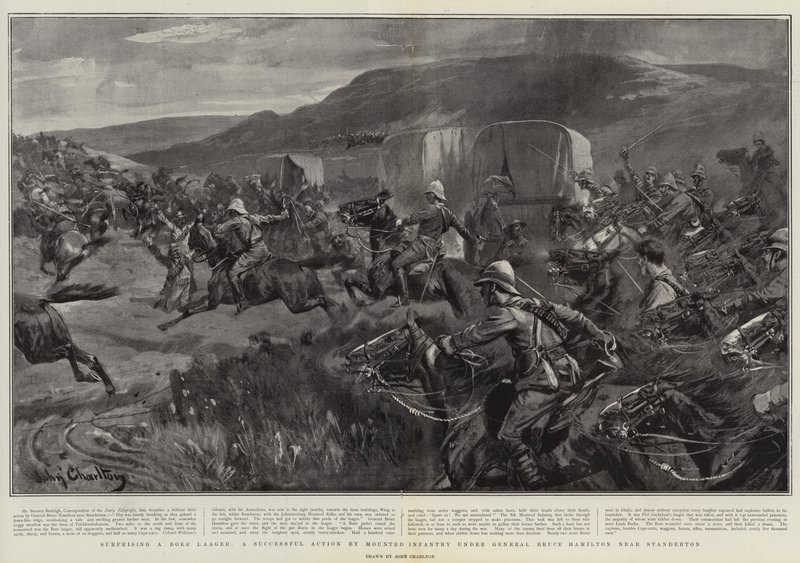Überraschung eines Burenlagers, eine erfolgreiche Aktion der berittenen Infanterie unter General Bruce Hamilton bei Standerton von John Charlton