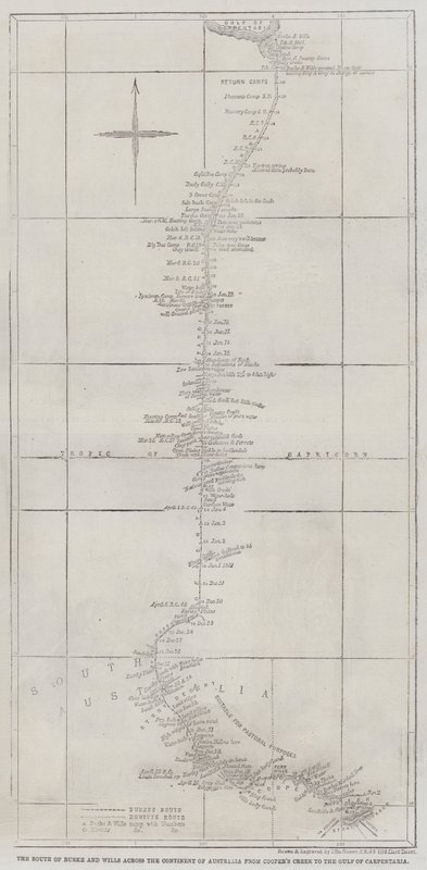 Die Route von Burke und Wills über den Kontinent von Australien von Cooper