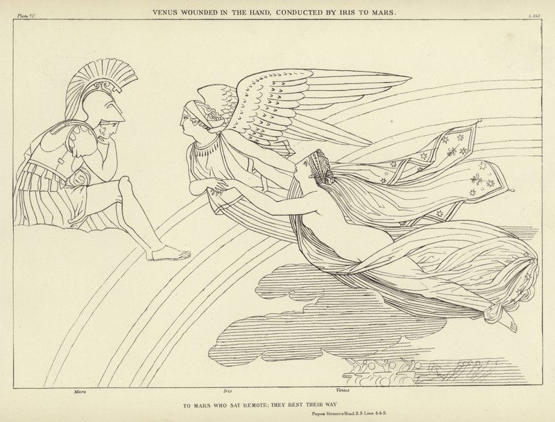 Venus, an der Hand verwundet, von Iris zu Mars geführt von John Flaxman