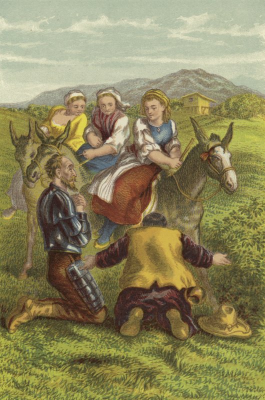 Don Quijote, Sancho und die Landmädchen von John Gilbert