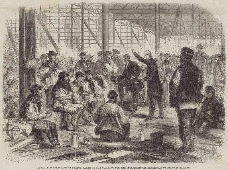 Essen und Predigen, eine Skizze aus dem Gebäude für die Internationale Ausstellung von 1862 von John Palmer