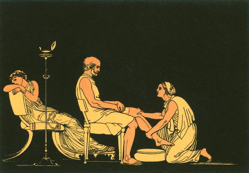 Eurykleia entdeckt Odysseus von John Flaxman