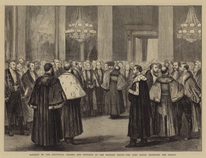 Bankett für die Provinzbürgermeister und -vorsteher im Mansion House, der Lord Mayor empfängt die Gäste von Joseph Nash
