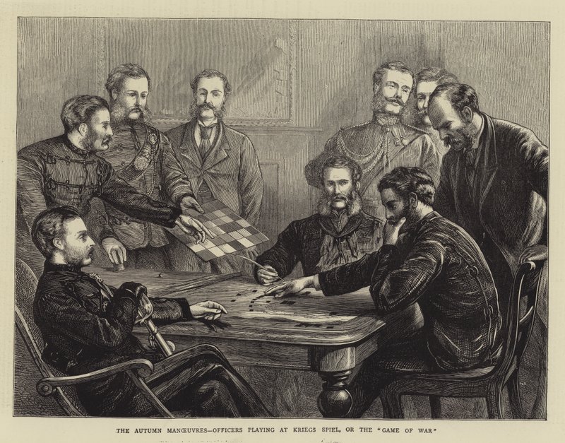 Die Herbstmanöver, Offiziere spielen Kriegsspiel von Joseph Nash