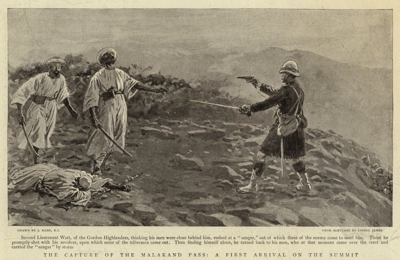 Die Eroberung des Malakand-Passes, eine erste Ankunft auf dem Gipfel von Joseph Nash