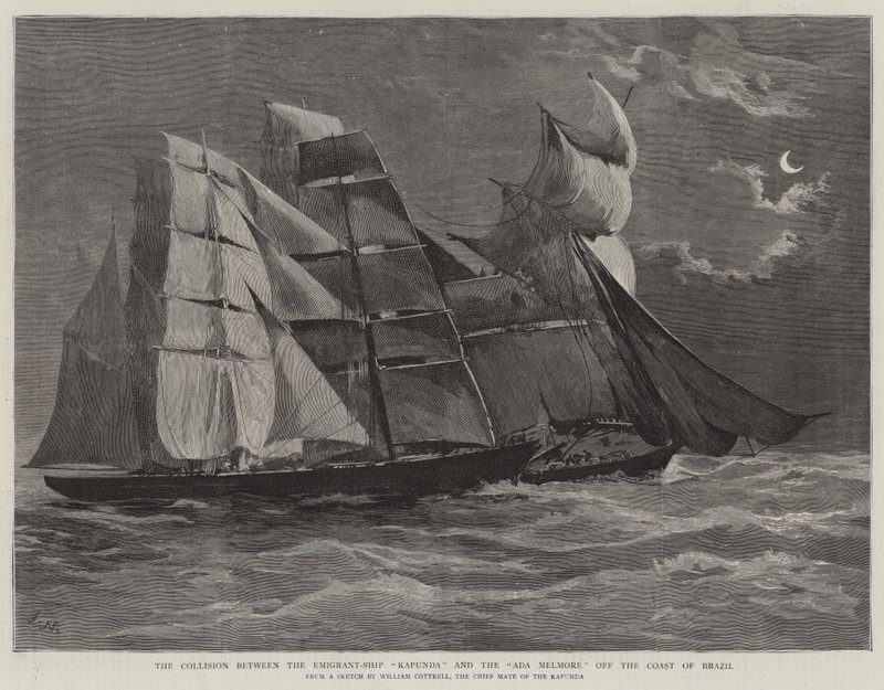 Die Kollision zwischen dem Auswandererschiff Kapunda und der Ada Melmore vor der Küste Brasiliens von Joseph Nash