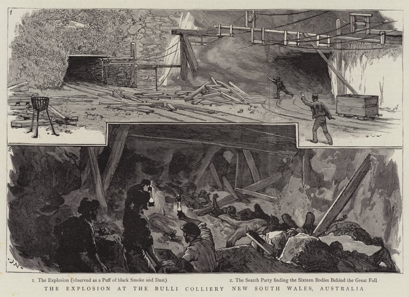 Die Explosion im Bulli-Kohlenbergwerk, New South Wales, Australien von Joseph Nash