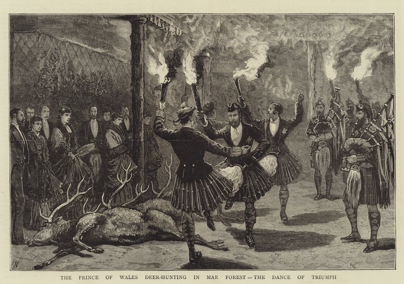Der Prinz von Wales beim Hirschjagen im Mar Forest, der Triumphtanz von Joseph Nash