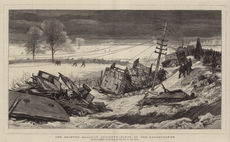 Der Eisenbahnunfall von Shipton, Szene der Katastrophe von Joseph Nash