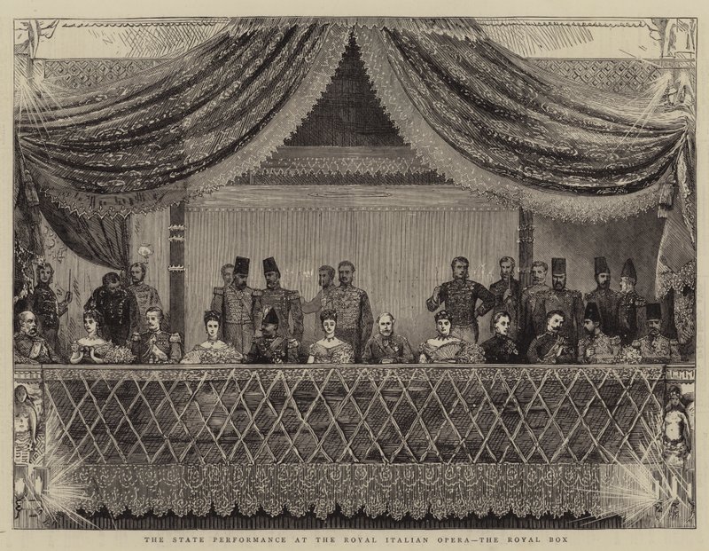 Die Staatsaufführung an der Royal Italian Opera, die königliche Loge von Joseph Nash